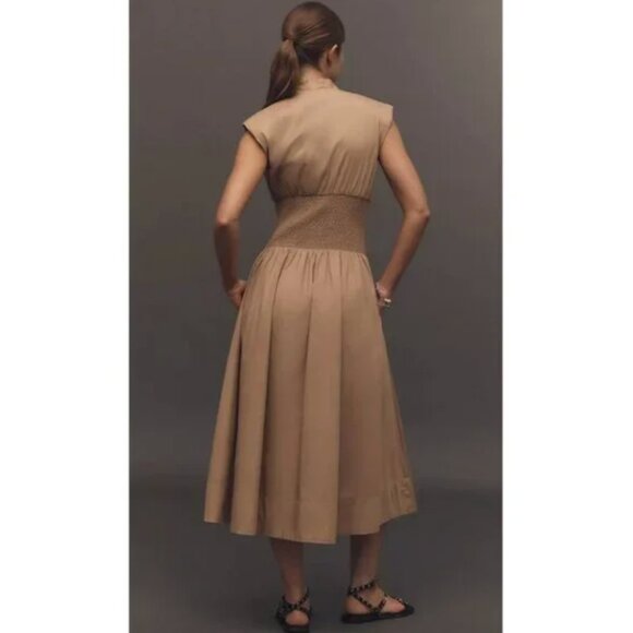🏷 *NWT* ✨ Anthropologie Maeve Neutral Smocked Midi Dress 🤍🌾 - Picture 3 of 11
